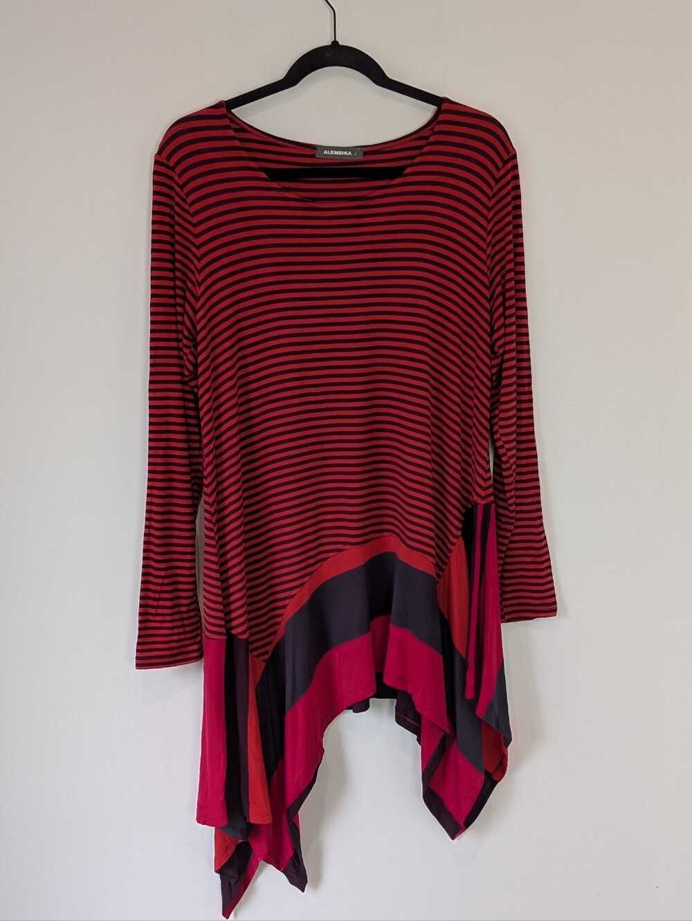 Alembika Asymmetrical Tunic Top Size 3/10-12 Striped Lagenlook